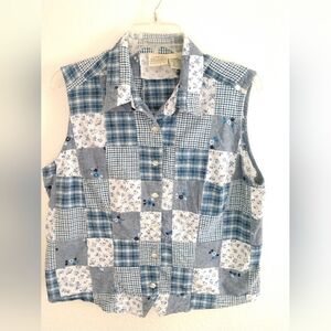 Sweet St. John's Bay Patchwork Denim Shirt Sleeveless Summer Size XL Chest 42"